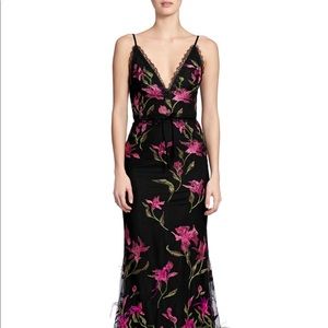 Marchesa Notte Floral Embroidered Feather Gown